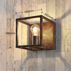 Lindby væglampe Emin, bredde 18 cm, rustfarvet, metal