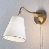 Lindby væglampe Ethan, hvid/gammel messing, stik, 28 cm, E14