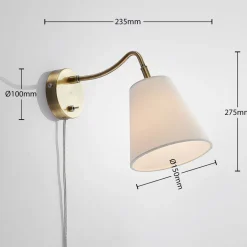 Lindby væglampe Ethan, hvid/gammel messing, stik, 28 cm, E14