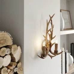 Lindby væglampe Fibi, brun, gevir, 2 lyskilder, E14