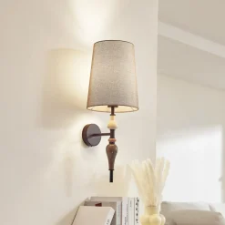 Lindby væglampe Haldorin, grå/sort, tekstil, 58 cm