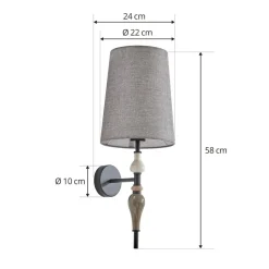Lindby væglampe Haldorin, grå/sort, tekstil, 58 cm