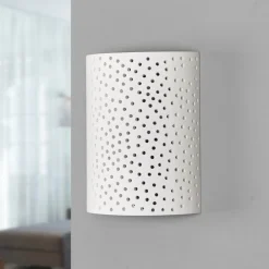 Lindby væglampe Jiru, højde 23 cm, hvid, halvcirkelformet, gips