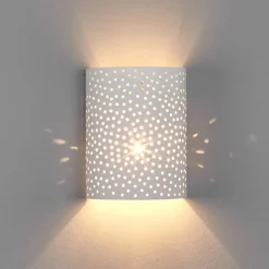 Lindby væglampe Jiru, højde 23 cm, hvid, halvcirkelformet, gips