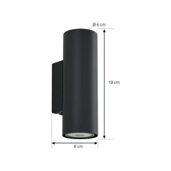 Lindby væglampe Joffrey, 18 cm, sort, op/ned, GU10
