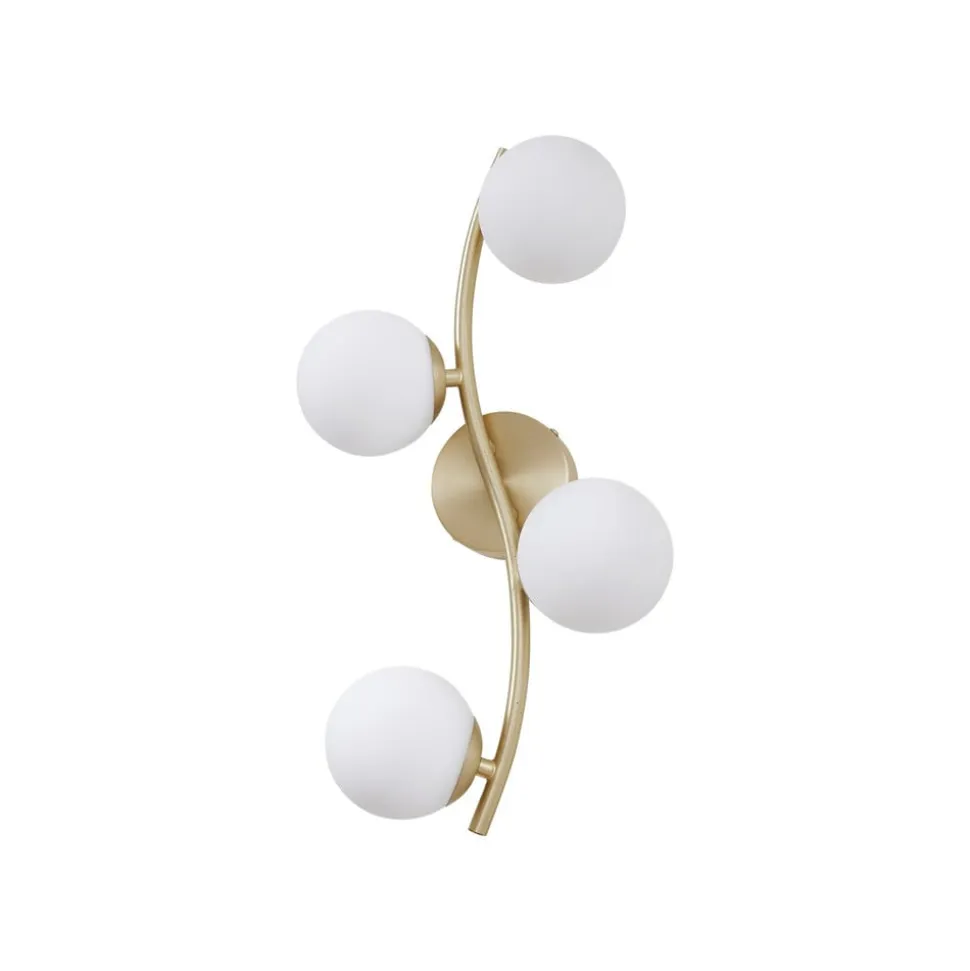 Lindby væglampe Josiana, opal/messing, 48 cm, kugle, glas