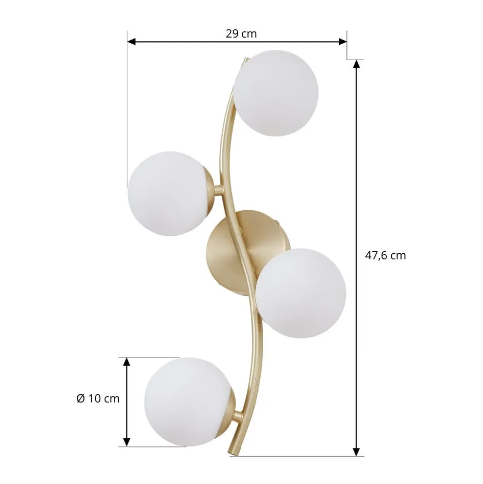 Lindby væglampe Josiana, opal/messing, 48 cm, kugle, glas
