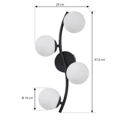Lindby væglampe Josiana, opal/sort, 48 cm, kugle, glas