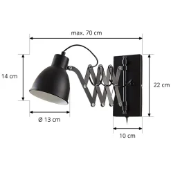Lindby væglampe Merle, sort, 60 cm, læselampe, udtrækkelig