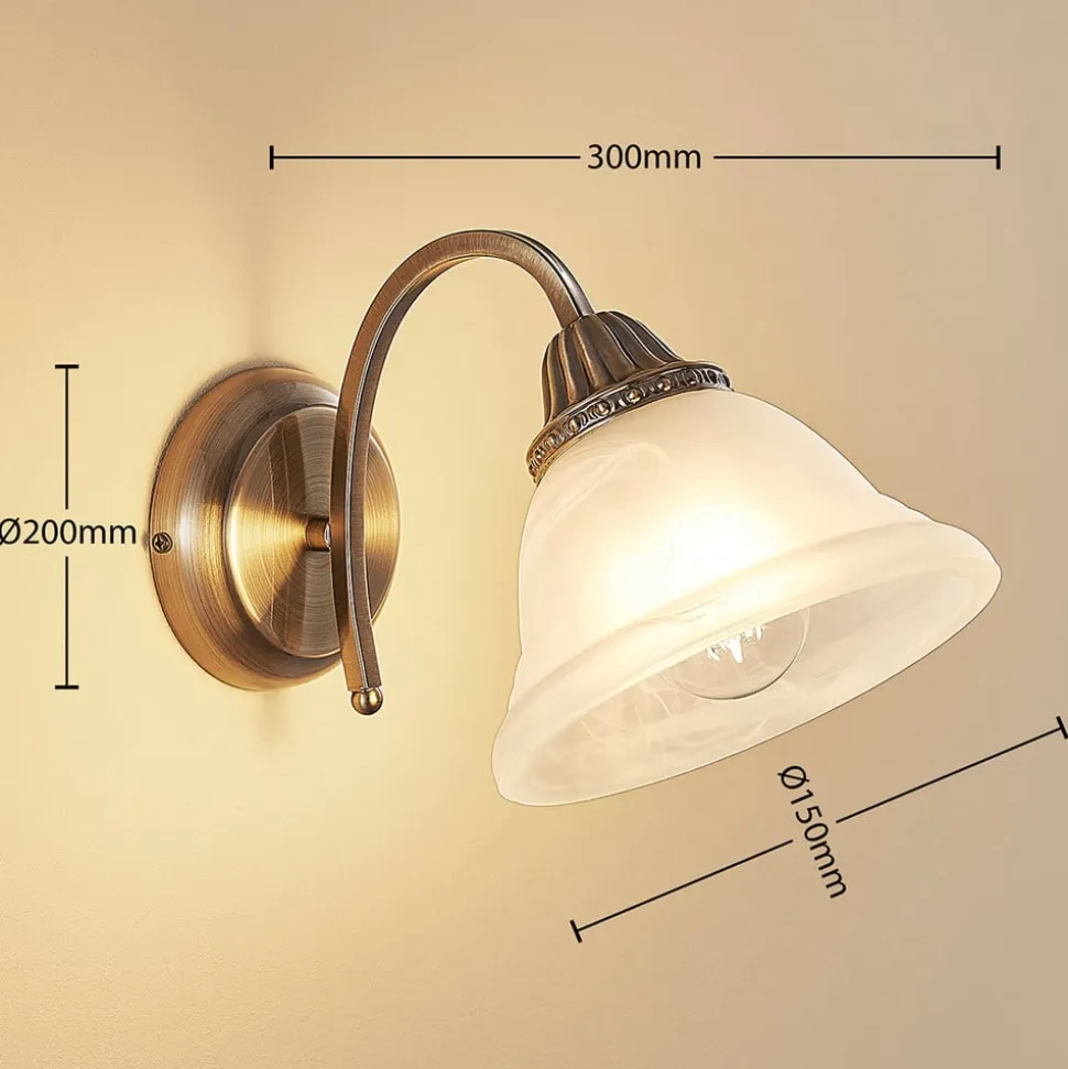 Lindby væglampe Mialina, 20 cm, antik messing, metal, glas