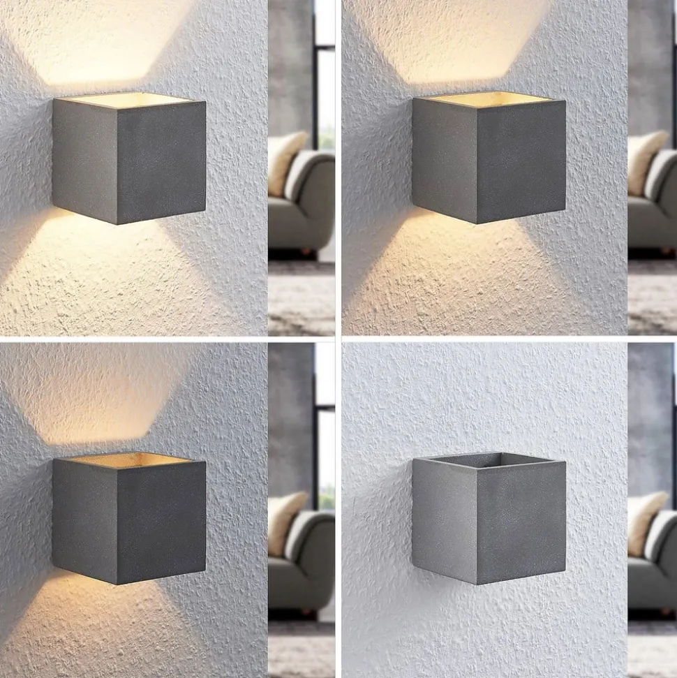 Lindby væglampe Nellie, grå, beton, 11,5 cm bred