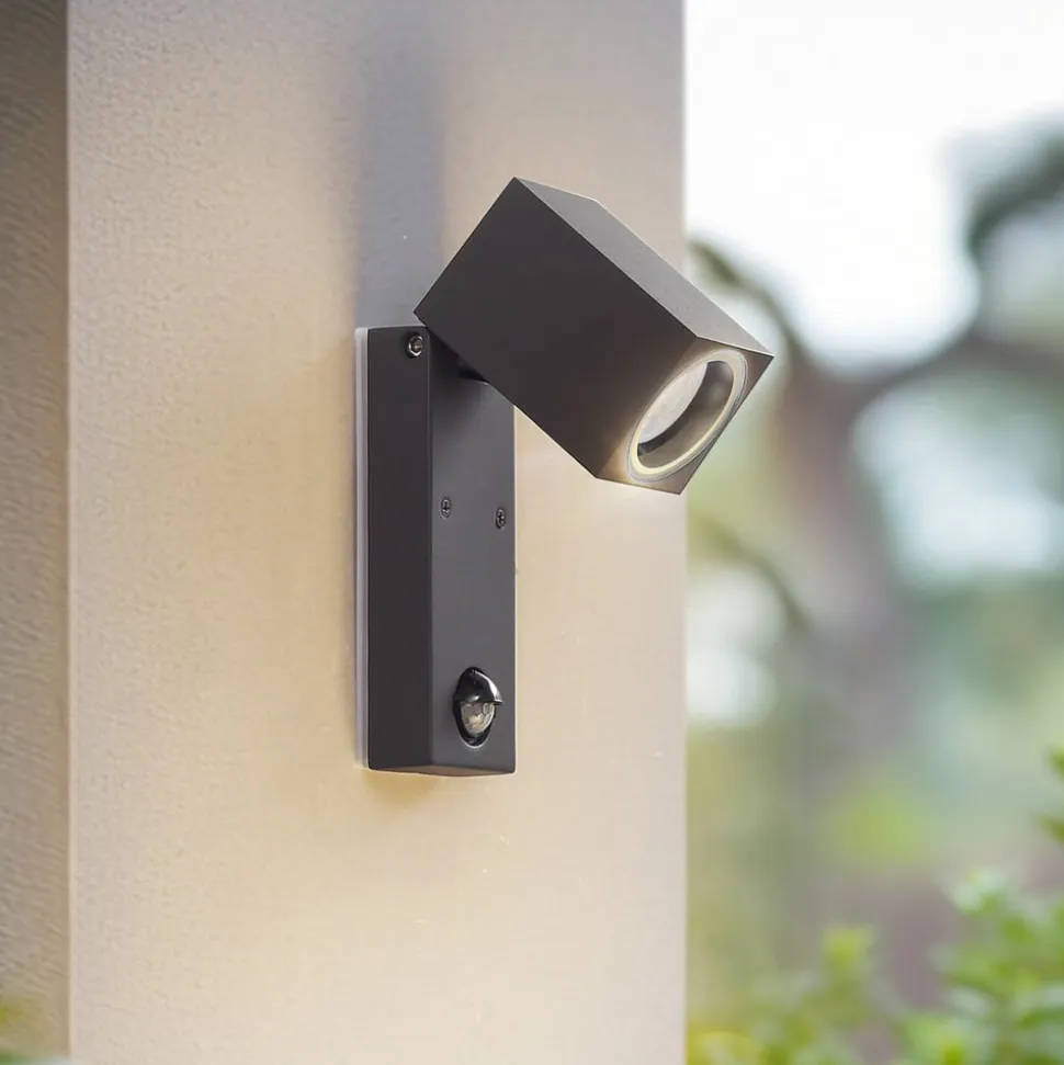 Lindby væglampe Othil, sensor, antracit, metal, IP44