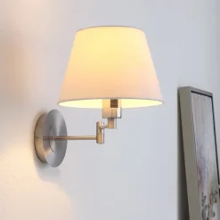 Lindby væglampe Pola, 30 cm, nikkel, udtrækkelig, tekstil