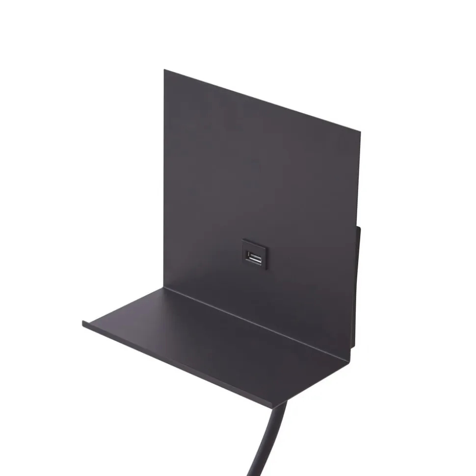 Lindby væglampe Thorid, sort, USB, LED-læselampe, G9