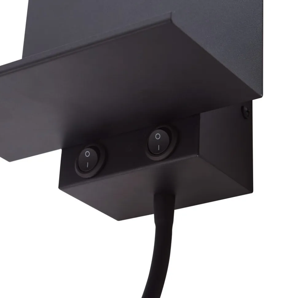 Lindby væglampe Thorid, sort, USB, LED-læselampe, G9