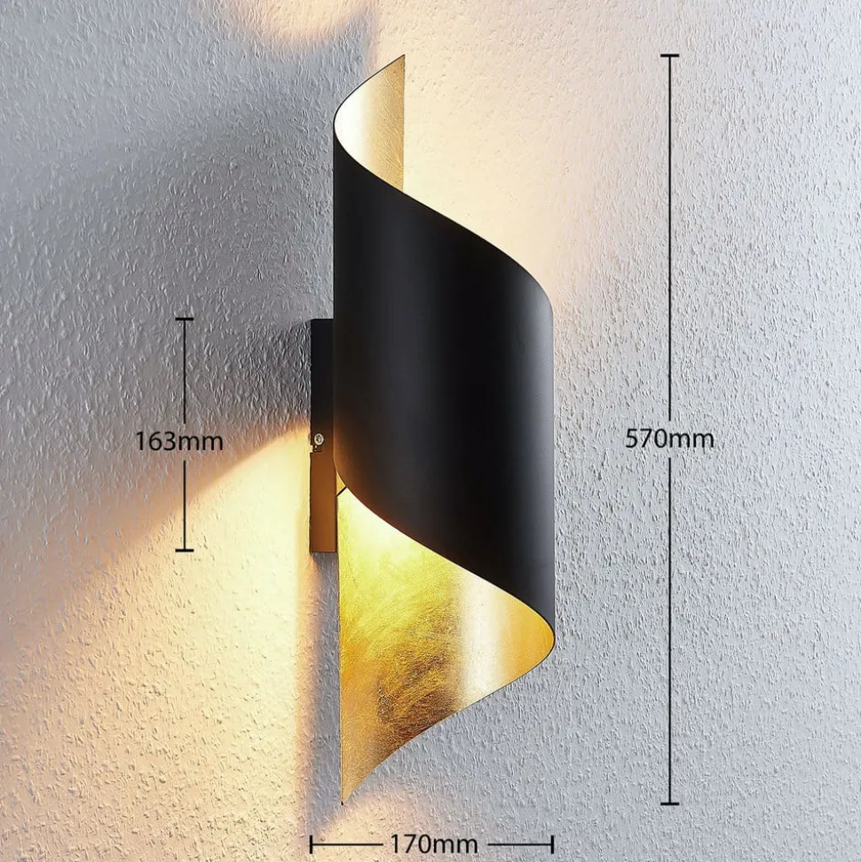 Lindby væglampe Vanni, sort/guld, metal, højde 57 cm
