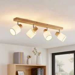 Lindby Wanessa loftspot, 67 cm, 4 lyskilder, træ, hvid, E14