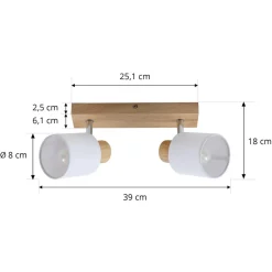 Lindby Wanessa loftspot, 39 cm, 2 lyskilder, træ, hvid, E14