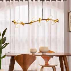Lindby-pendel Anito, sort/guld, metal, 100 cm, E27