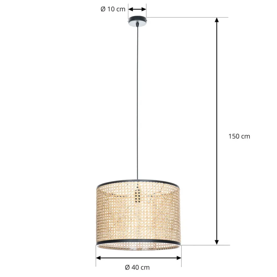 Lindby-pendel Yaelle, Ø 40 cm, rattan, sort, E27