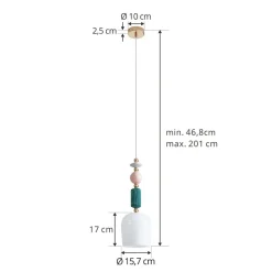 Lindby-pendel Ysoria, grå/pink/grøn, keramik, Ø 16 cm
