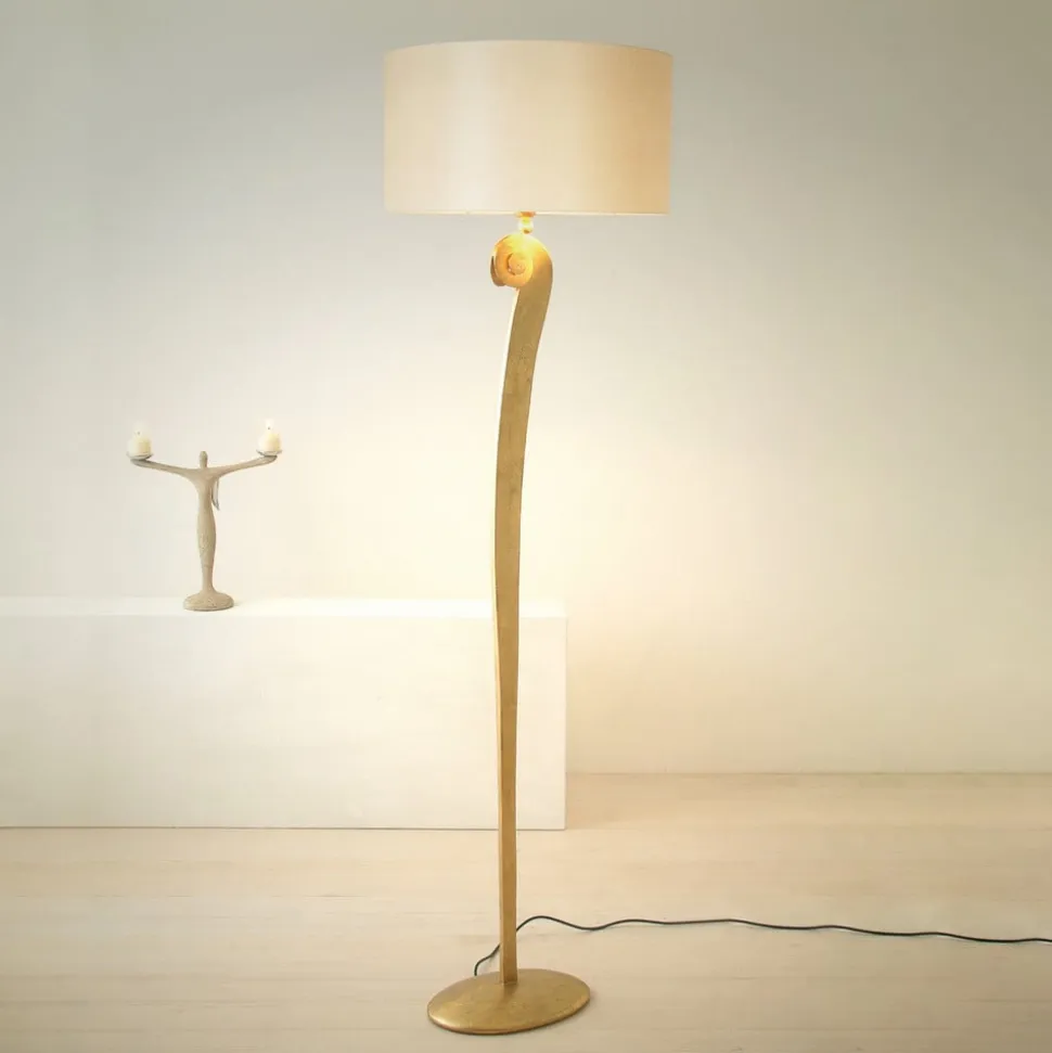 Lino gulvlampe, guldfarvet/ecru, højde 160 cm, jern