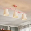 Loftlampe Alice, pink, tre hvide stofskærme