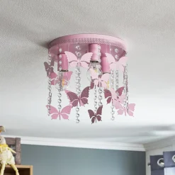 Loftlampe Angelica i pink med sommerfugle