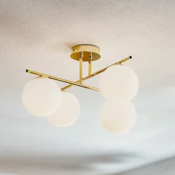 Loftlampe Aurora, guld, Ø 50 cm, 4 lyskilder, glas, E14