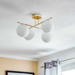 Loftlampe Aurora, guld, Ø 50 cm, 4 lyskilder, glas, E14