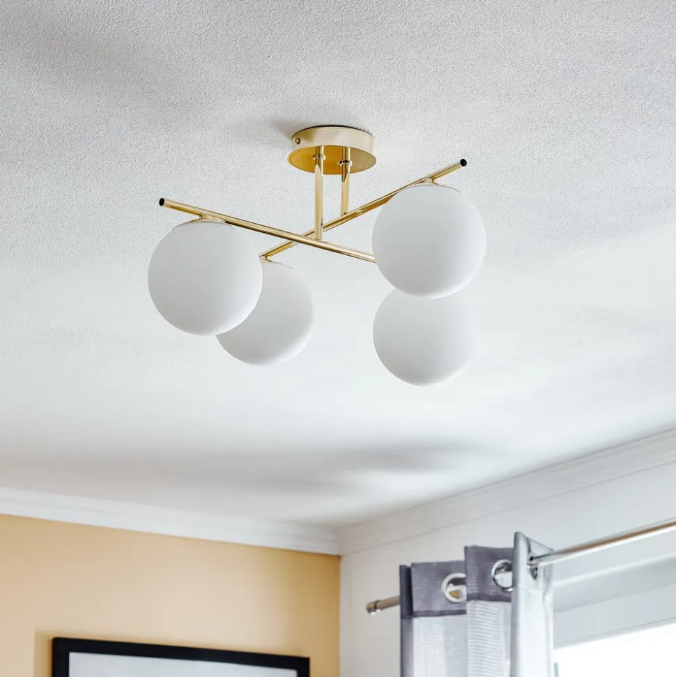 Loftlampe Aurora, guld, Ø 50 cm, 4 lyskilder, glas, E14