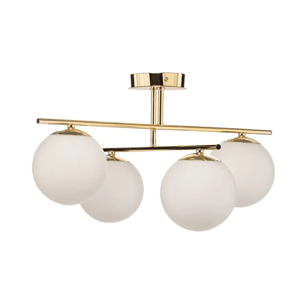 Loftlampe Aurora, guld, Ø 50 cm, 4 lyskilder, glas, E14