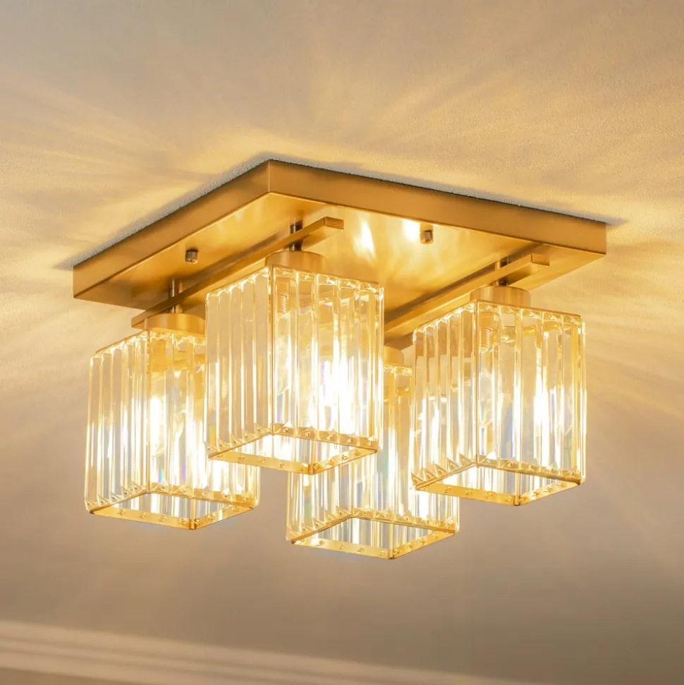 Loftlampe AV-1795-4E 4 lyskilder, kvadratisk, antik guld