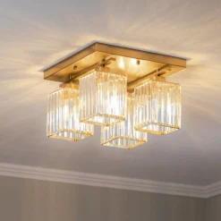 Loftlampe AV-1795-4E 4 lyskilder, kvadratisk, antik guld