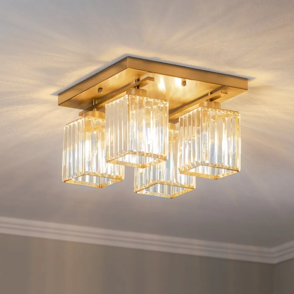 Loftlampe AV-1795-4E 4 lyskilder, kvadratisk, antik guld