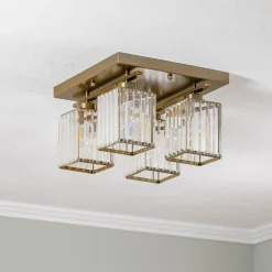 Loftlampe AV-1795-4E 4 lyskilder, kvadratisk, antik guld