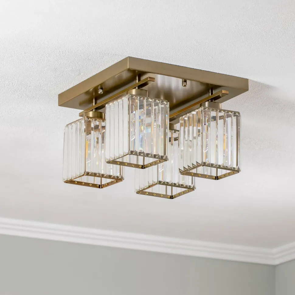 Loftlampe AV-1795-4E 4 lyskilder, kvadratisk, antik guld