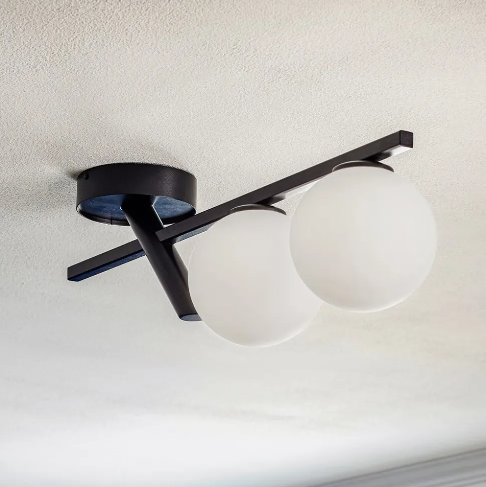 Loftlampe Baleo, sort/opal, 2 lyskilder