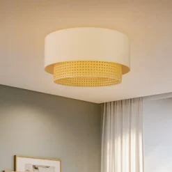 Loftlampe Boho, Ø 45 cm, creme-hvid/rattan