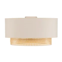 Loftlampe Boho, Ø 45 cm, creme-hvid/rattan
