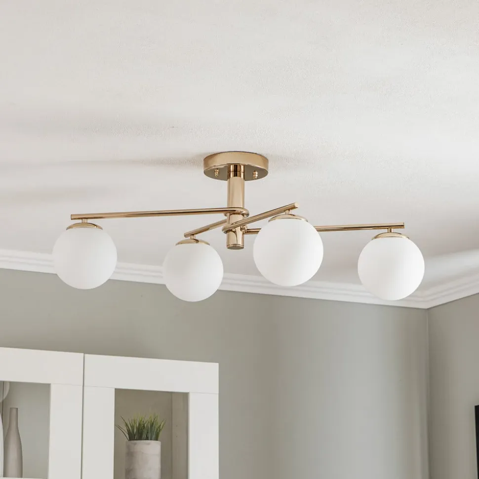 Loftlampe Bumerang, guld, 4 lyskilder