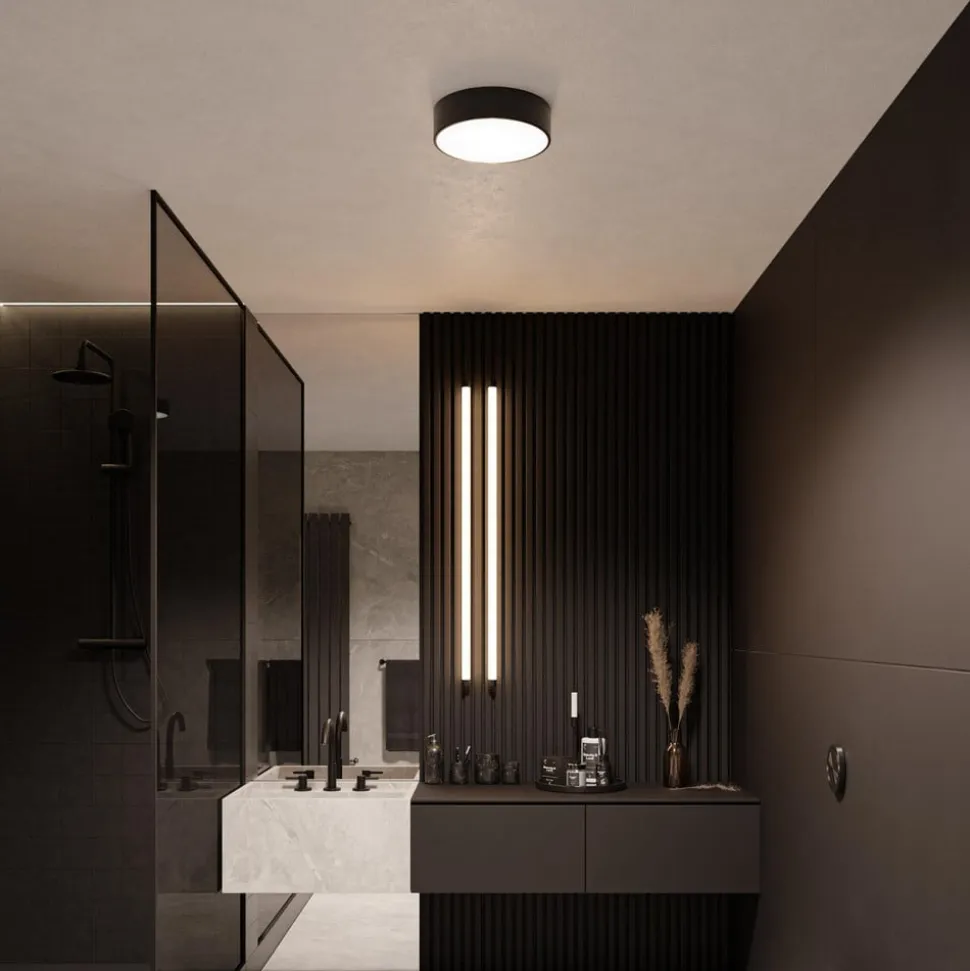 Loftlampe Cleo, Ø 50 cm, IP54, sort, metal, E27