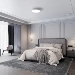 Loftlampe Cleo 500, grå, sensor, IP54, Ø 50 cm, metal