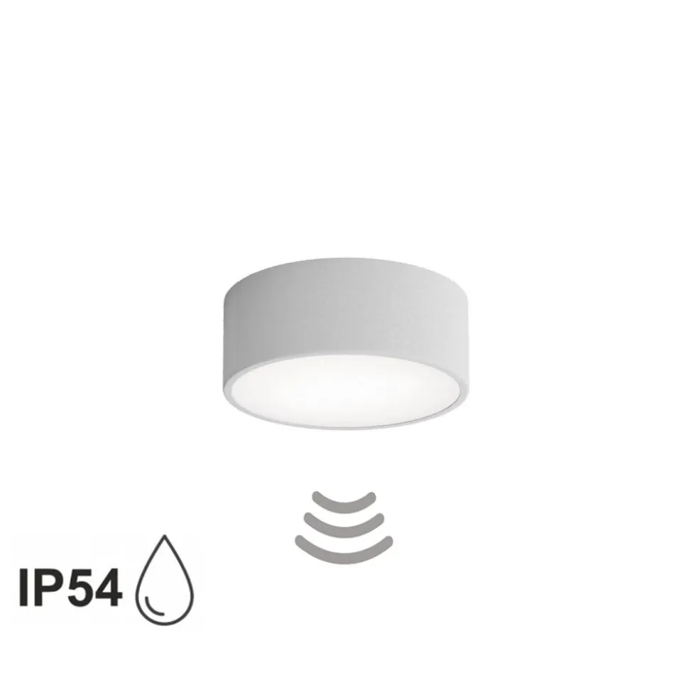 Loftlampe Cleo 200, grå, sensor, IP54, Ø 20 cm, metal