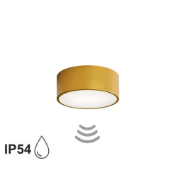 Loftlampe Cleo 200, guld, sensor, IP54, Ø 20 cm, metal