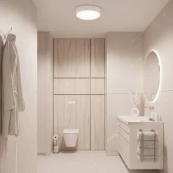 Loftlampe Cleo 300, hvid, sensor, IP54, Ø 30 cm, metal