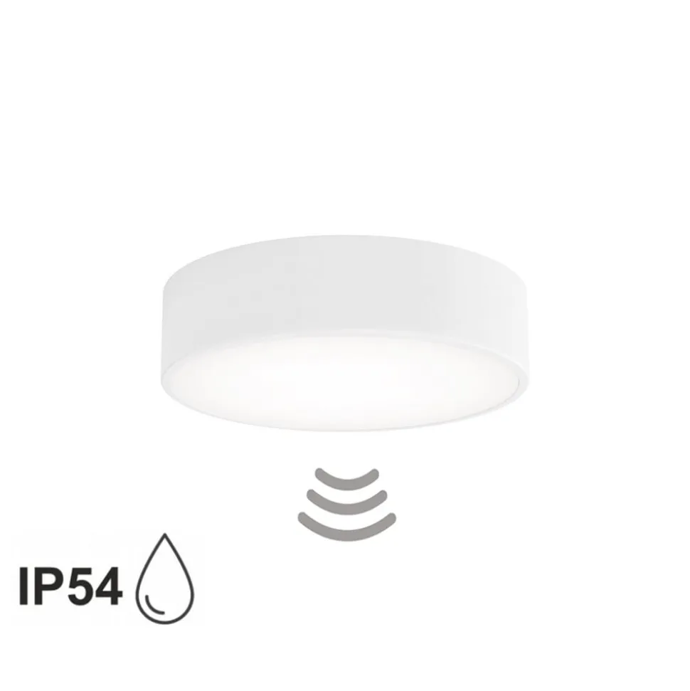 Loftlampe Cleo 300, hvid, sensor, IP54, Ø 30 cm, metal