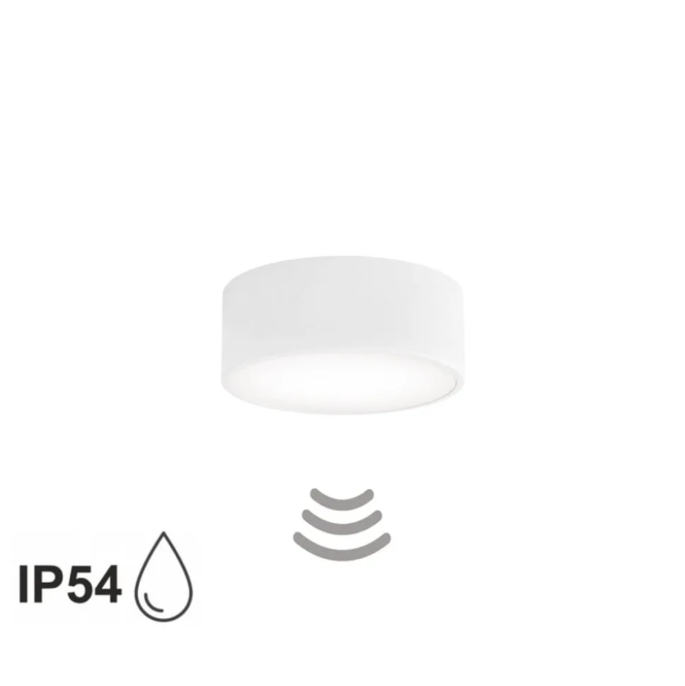 Loftlampe Cleo 200, hvid, sensor, IP54, Ø 20 cm, metal