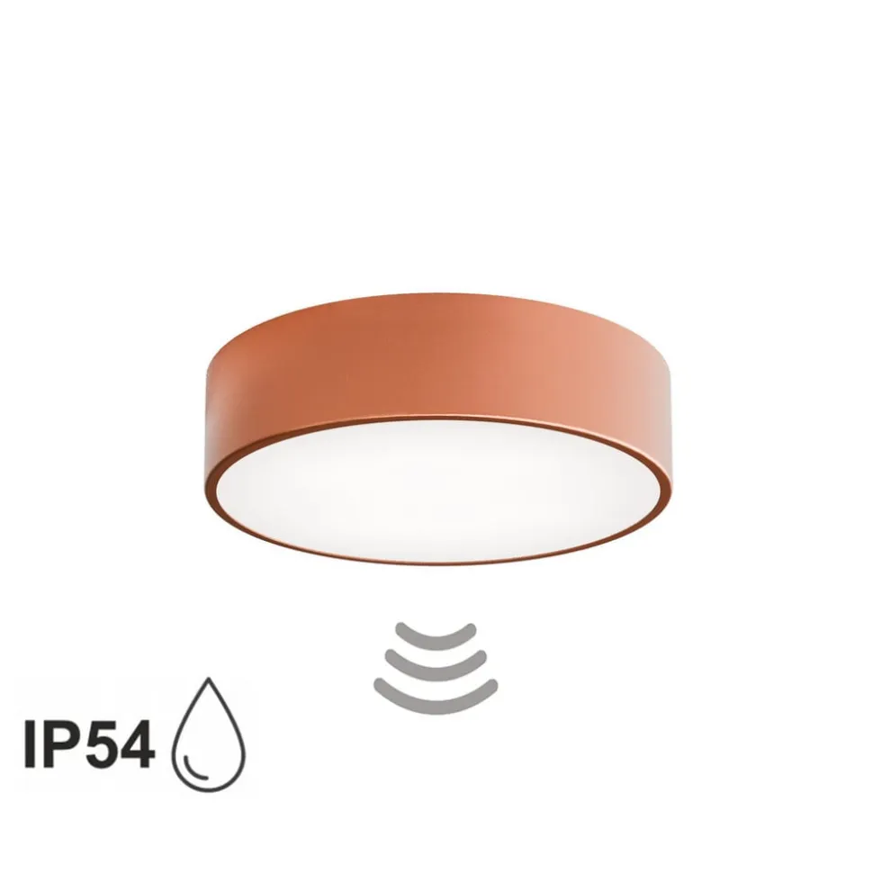 Loftlampe Cleo 300, kobber, sensor, IP54, Ø 30 cm, metal