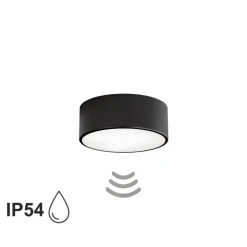 Loftlampe Cleo 200, sort, sensor, IP54, Ø 20 cm, metal